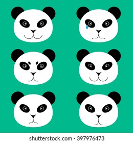Set of emotional panda face. 