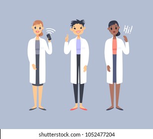 Set of emotional professional character. Cartoon style emotion doctor. Isolated woman with different facial expressions. Flat illustration people. Hand drawn vector drawing emoticon
