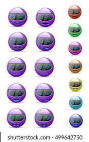 Set of Emotional Robot Heads. Robot ball. Set of face icons with different facial expressions in glossy 3D realistic isolated in white background. Vectoreps 10.
Set of Emoticons. Robot face. Smiles