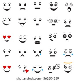 Set of Emotional Smiley Faces Isolated on White Background. Flat Comic Design Vector