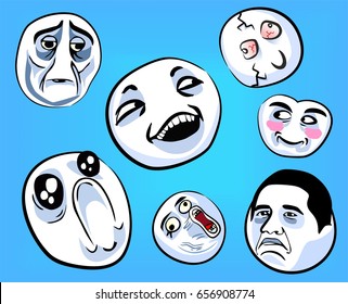 Set of emotional stickers with internet memes for everyday expressions in social media, chat, messages, mobile and web apps, internet communication and printed material.