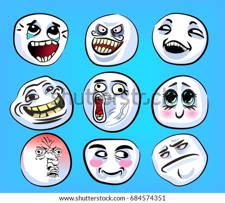 Set Of Emotional Stickers With Internet Memes For Everyday Expressions In Social Media Chat Set Of Emotional Stickers With Internet Memes For Everyday Expressions In Social Media Chat