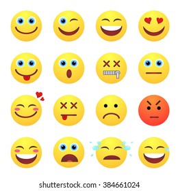 Set of emotional yellow face on a white background. Flat vector emoticons. Set vector smiley. Characters smiley
