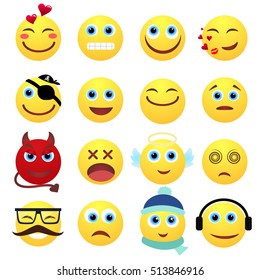 Set of emotional yellow face on a white background. Flat vector emoticons. Set vector smiley. Characters smiley