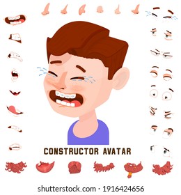 Set of emotions for 3D character, constructor avatar man.