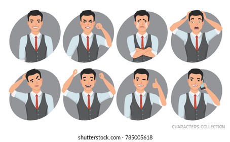 Set of emotions for asian business man.