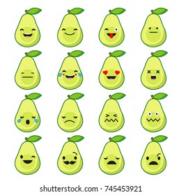 Set Emotions Avocado. Cute cartoon. Vector style smile icons. 