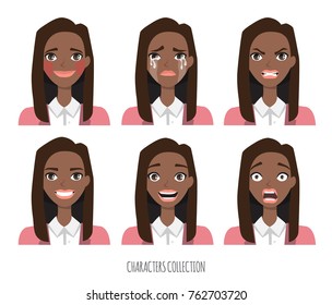 Set of emotions for black african american business woman.