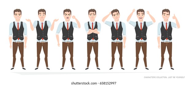 Set of emotions for business man.