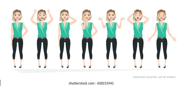 Set of emotions for business woman.