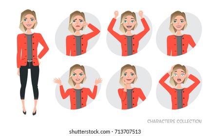 Set of emotions for business woman.