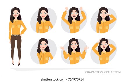Set of emotions for business woman.
