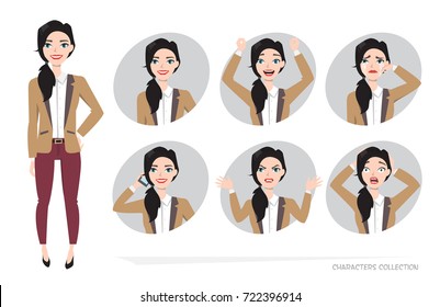 Set of emotions for business woman.