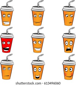 Set of emotions, cartoon glasses on white background