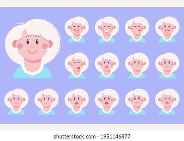 A set of emotions character woman. The girl with the blonde hair, faces showing different emotions. Flat illustration women's faces