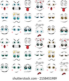 A set of emotions for characters with different eye colors - strong, green, brown. Crying, annoyance, anger, surprise, shock, love, stardom, misunderstanding, sadness