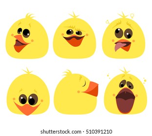 Set of emotions chicken. Different characters. Cartoon Vector