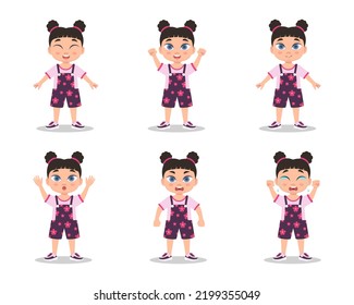 Set of emotions of a child, emotions of a girl. Vector illustration