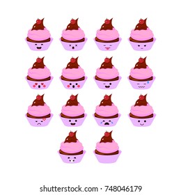 Set Emotions Cupcake.Vector style smile icons. 