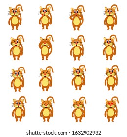 Set of emotions of cute cats in a flat style isolated on white background. Stock vector illustration for decoration and design, children's books and coloring books, stickers, fabrics, packaging