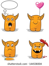 Set of emotions of cute orange monster. EPS10, transparent elements.