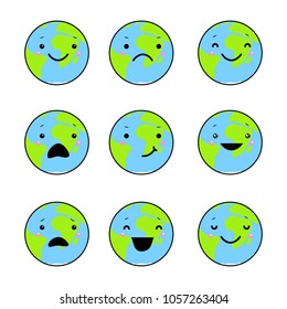 Set of emotions of the earth.Isolated on white background. Vector illusrtation