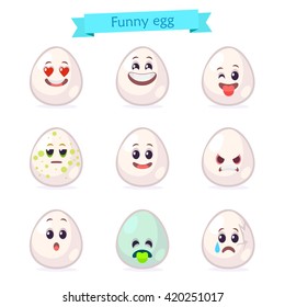 Set emotions egg flat style isolated on white background