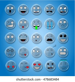  SET OF EMOTIONS SET OF EMOJI SMILE ICONS SMILE WHITE PLATE GLASS ICON