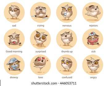 Set Emotions. Emotional avatar, sticker for site, infographics, websites, e-mails, newsletters, reports. Round smile animal on a white background. Vector. Picture. Image. Stock. Illustrations isolated