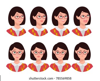 a set of emotions. Expression of a woman's face. female avatar. flat style. Vector