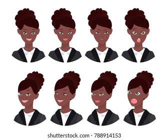 a set of emotions. Expression of a woman's face. female avatar. flat style. Vector