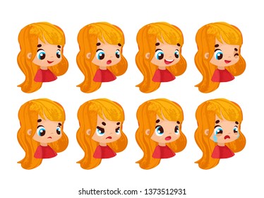 Set emotions. Facial expression. Cartoon vector girl. Vector illustration in children's style.