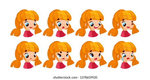 Set emotions. Facial expression. Cartoon vector girl. Vector illustration in children's style.