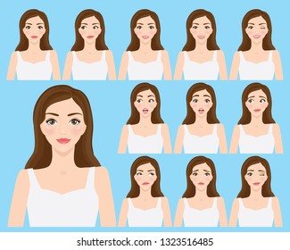 Set of emotions feeling woman vector illustration