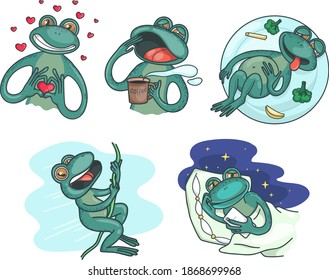 Set of emotions of the frog character. Frog for text or print