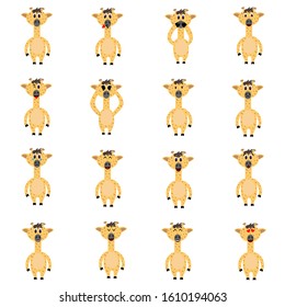 Set of emotions of a giraffe in a flat style isolated on white background. Stock vector illustration for decoration and design, children's books and coloring, stickers, fabrics and more.
