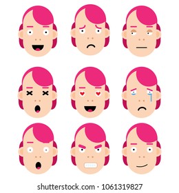 set of emotions, girl with pink hair
