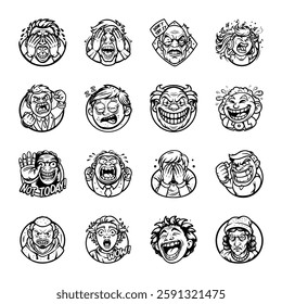 Set of Emotions Glyph Style Stickers 

