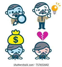 Set of emotions of the grandfather