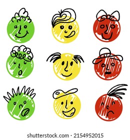Set of emotions green yellow red quality score. Emotion card with funny cartoon faces illustration vector