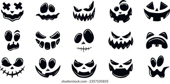 Set of emotions for Halloween pumpkins, ghosts and other monsters