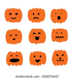 Set of emotions Halloween pumpkins. Vector isolated illustration