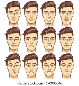 A set of emotions. A handsome guy will show your feelings.