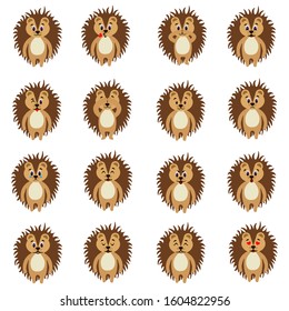 Set of emotions hedgehog in flat style isolated on white background. Stock vector illustration for decoration and design, children's books, stickers, fabrics, postcards, posters, banners and more.