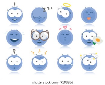 Set of emotions icons - blue smilies