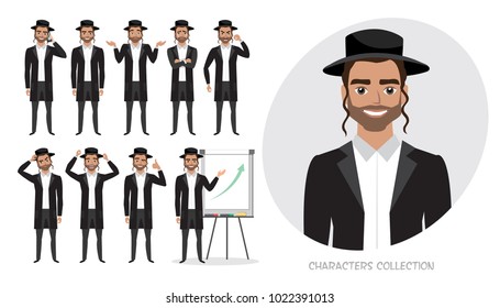 Set of emotions for jew business man.