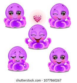 The set of emotions a little animated seal isolated on white background. Sample of poster, party holiday invitation, festive banner, card. Vector cartoon close-up illustration.