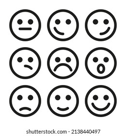 Un conjunto de emociones en la cara. Simple ilustración vectorial plana. Ilustración lineal en un fondo blanco.