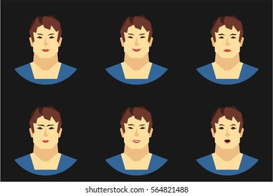 set of emotions on the human face, simple icons, straight lines