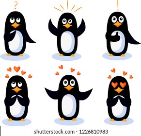 a set of emotions penguins, thinks, found a solution, asked a question, emotions of love